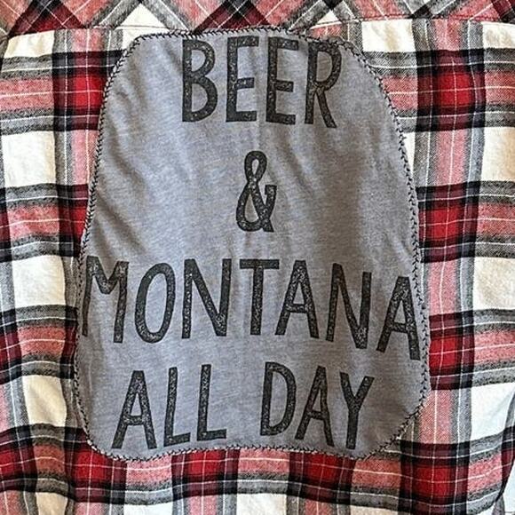 Beer & Montana All Day Flannel Plaid Shirt Shacket MEDIUM Oversize Unique Retro - Picture 2 of 6